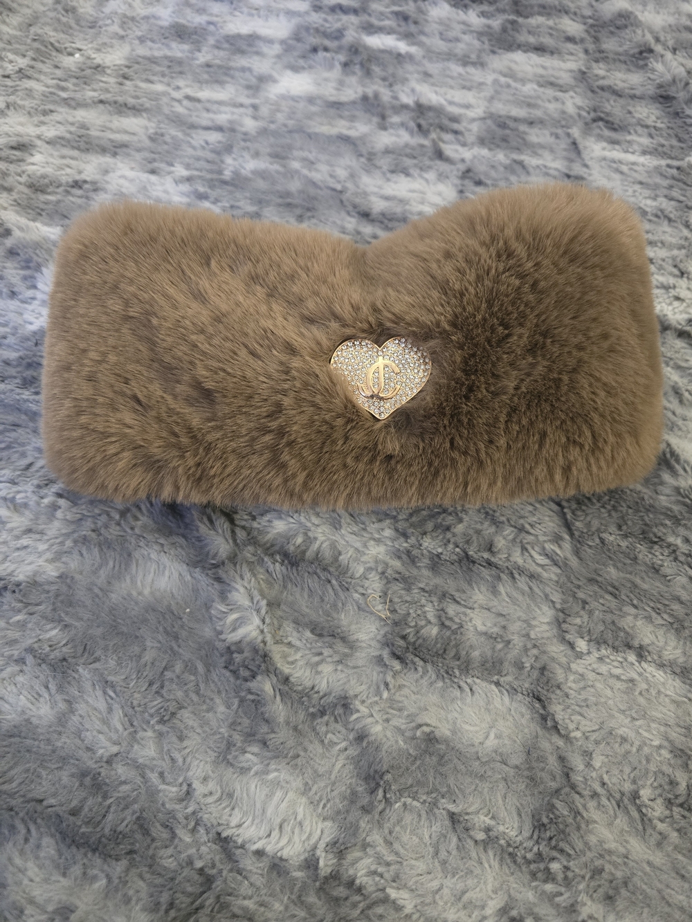 Juicy Couture Brown Faux Fur Headwarmer with Heart Logo Accent